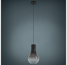 Hängande lampa i form av en glödlampa med sockel och upphängning