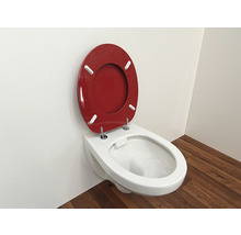 Vägghängd toalett med röd toalettring