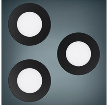 Tre runda LED-spotlights med mörk ram