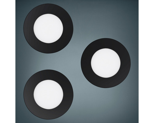 Tre runda LED-spotlights med mörk ram