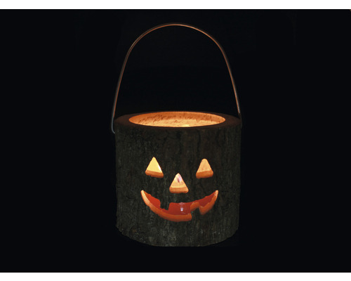 Dekorativ Halloweenlykta av trä med handtag