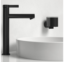 Tvättställsblandare och tvåldispenser i ett modernt badrum