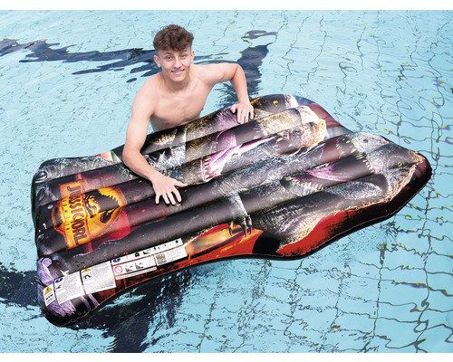 Uppblåsbar Jurassic World luftmadrass i pool med person