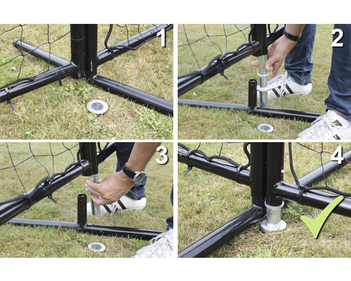 Monteringsanvisning för ett fotbollsmål i fyra steg