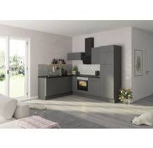 Grått vinkelkök med fläkt i ett ljust rum