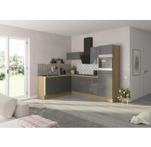 Modernt kök med grå skåp och träbänkskivor