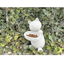 Trädgårdsfigur Katt med skål betong 14x13x30cm vit