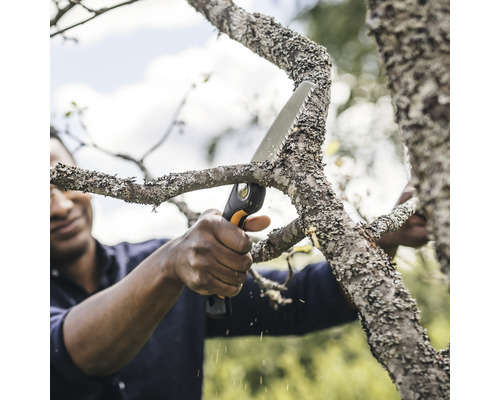 Man sågar gren med grensåg