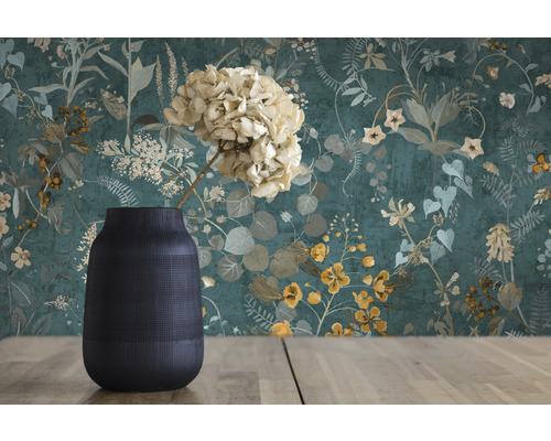 Dekorativ blommig tapet med vas och blomma