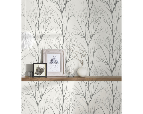 Tapet med trädgrensmönster, trähylsa med dekoration