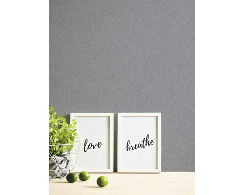 Dekorativ scen med orden kärlek och andning i ramar, krukväxt och limefrukter