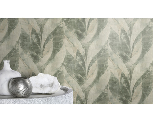 Fototapet med bladmönster i ett vardagsrum