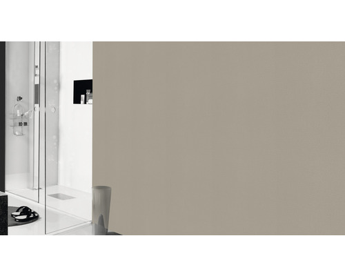 Badrum med dusch och beige vägg