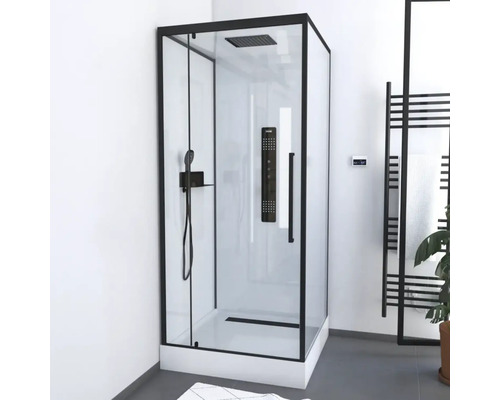 Duschkabin AURLANE Urban 2 svart klarglas ljus komplett set 90x90 cm CAB247 Fristående duschkabin med svart ram, duscharmatur och panel