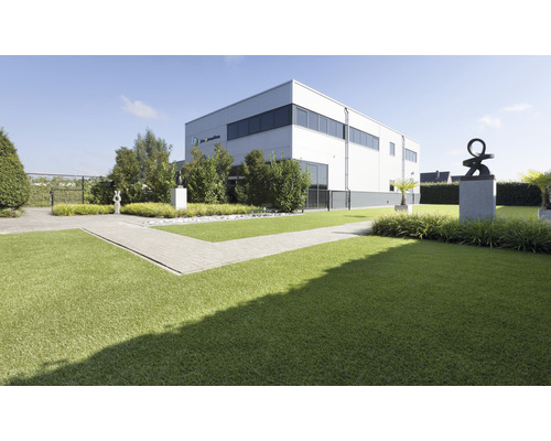 Utomhusvy av en företagsbyggnad med trädgård