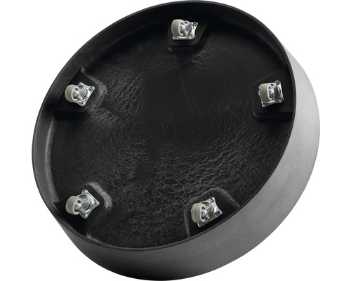 Undersida av en blomkruka med hjul