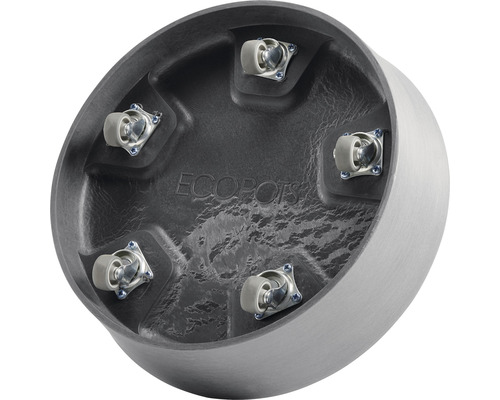 Undersida av en blomkruka med hjul