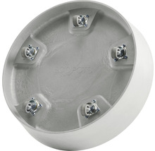 Undersida av en rund blomkruka med fem hjul