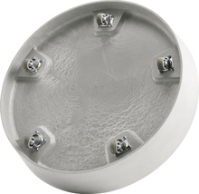 Undersida av en rund blomkruka med hjul