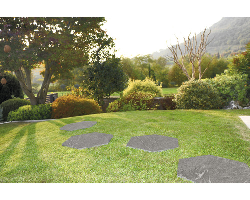 Hexagonala trampstenar av sten i trädgårdsgången