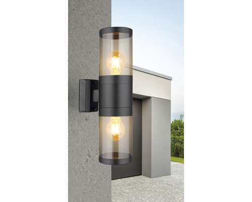 Tvåarmad utomhusvägglampa med glas cylinder