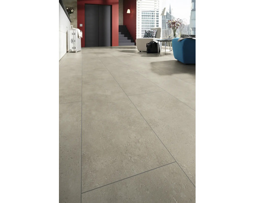 Exempel på ett modernt inrett vardagsrum med golvplattor i stenlook