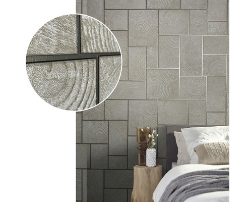 Väggdekoration med träpanel i sovrummet