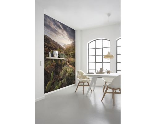 Matsal med fototapet av ett bergslandskap med kaktusar