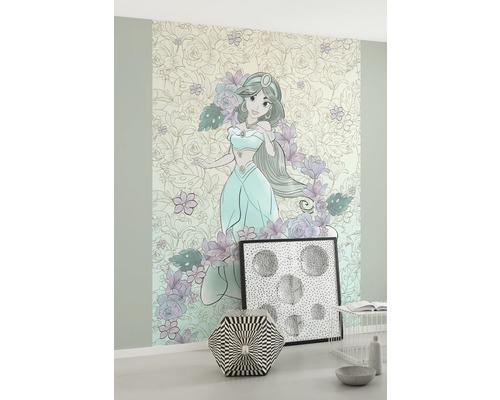 Rum med Disney Princess Jasmine fototapet med blommönster.