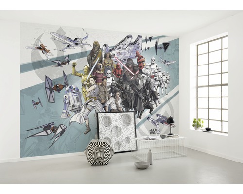 Rumsöversikt med Star Wars fototapet med motiv från filmerna.