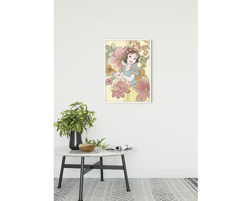 Inramad bild med Snövit-motiv och blommor
