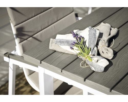 Trädgårdsbord med lavendelbukett och servetter