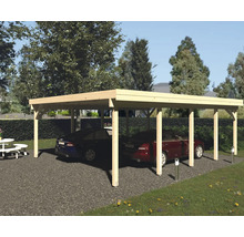 Dubbel carport av trä med två bilar