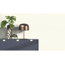 Dekorativt arrangemang med bordslampa, växt och kaktus på ett skåp