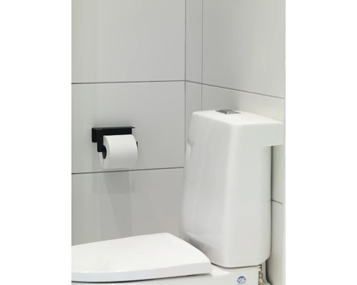 Badrumsscen med toalett och toalettpappershållare