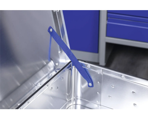 Öppen verktygslåda i aluminium med lockstöd