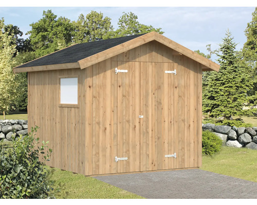 Gerätehaus Palmako Nils 16 mm inkl. Fußboden 233 x 239 cm tauchgrundiert braun Trädgårdshus i trä med fönster och dubbeldörr