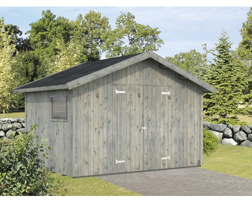 Gerätehaus Palmako Nils 16 mm inkl. Fußboden 348 x 239 cm tauchgrundiert grau Trädgårdshus av trä med fönster och dubbeldörr