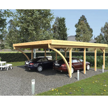Dubbel carport i trä med två bilar