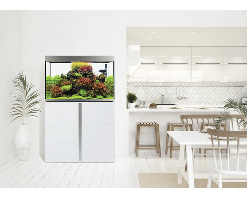 Akvarium med underskåp i modernt vardagsrum