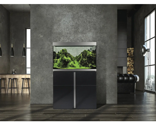 Akvarium med underskåp i ett modernt inrett rum.