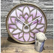 Väggklocka med träram och lotusblommamönster