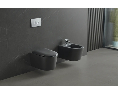 Vägghängd toalett och bidé i ett modernt badrum