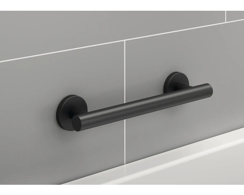 Svart väggmonterat handtag för badrum.