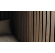 Träväggpanel med vertikala ribbor och ljudisolering