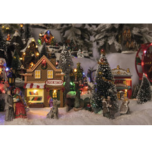 Julby scen med bokhandel, teater, figurer och träd