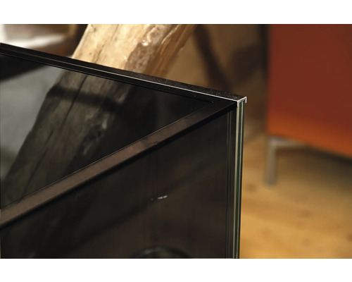 Detaljerad närbild av ett akvarium med en svart ram