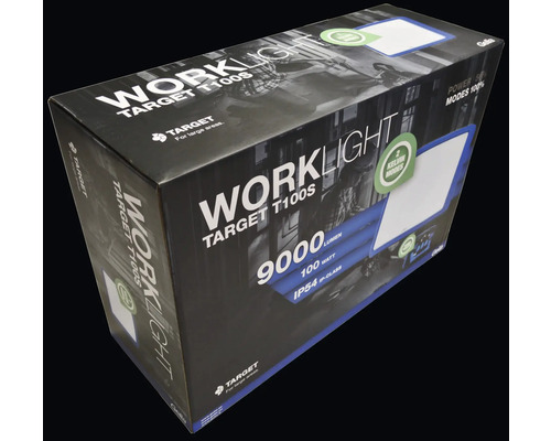 Förpackning för Target T100S arbetslampa med 9000 lumen, 100 watt och IP54 skyddsklass