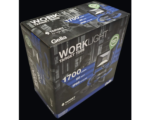 Förpackning av en Gelia arbetslampa med 1700 lumen och 20 watt