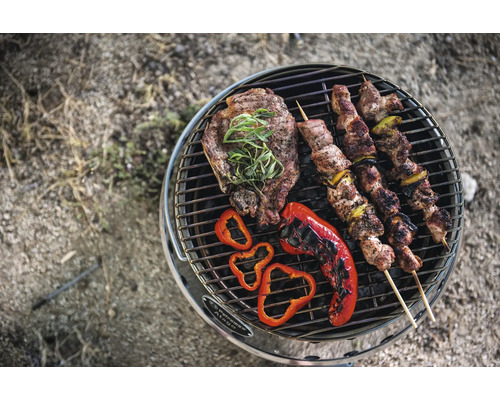 Grill med biff, grönsaksspett och grillad paprika